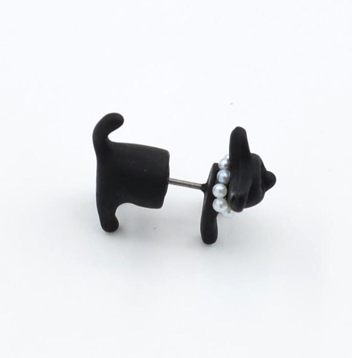 Deb Dee Dee Cutie Black Cat 3D Kitty Earrings Gift Packaged