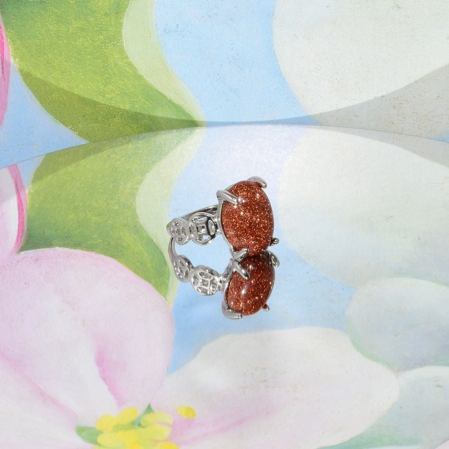 Ayla Caree Oval Brown Sandstone Goldstone Silver Ring Womens Size 6 Gift Boxed