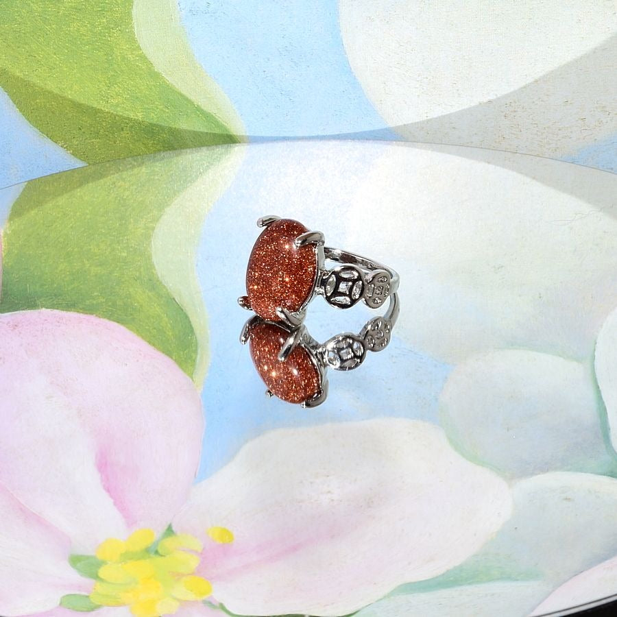 Ayla Caree Oval Brown Sandstone Goldstone Silver Ring Womens Size 6 Gift Boxed