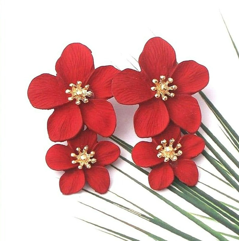 Thalia Blooms Florets Sweet Red Tiered Flower Earrings Gift Packaged
