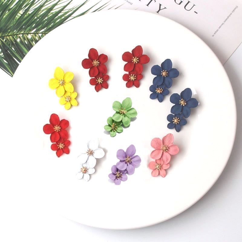 Thalia Blooms Florets Sweet Red Tiered Flower Earrings Gift Packaged