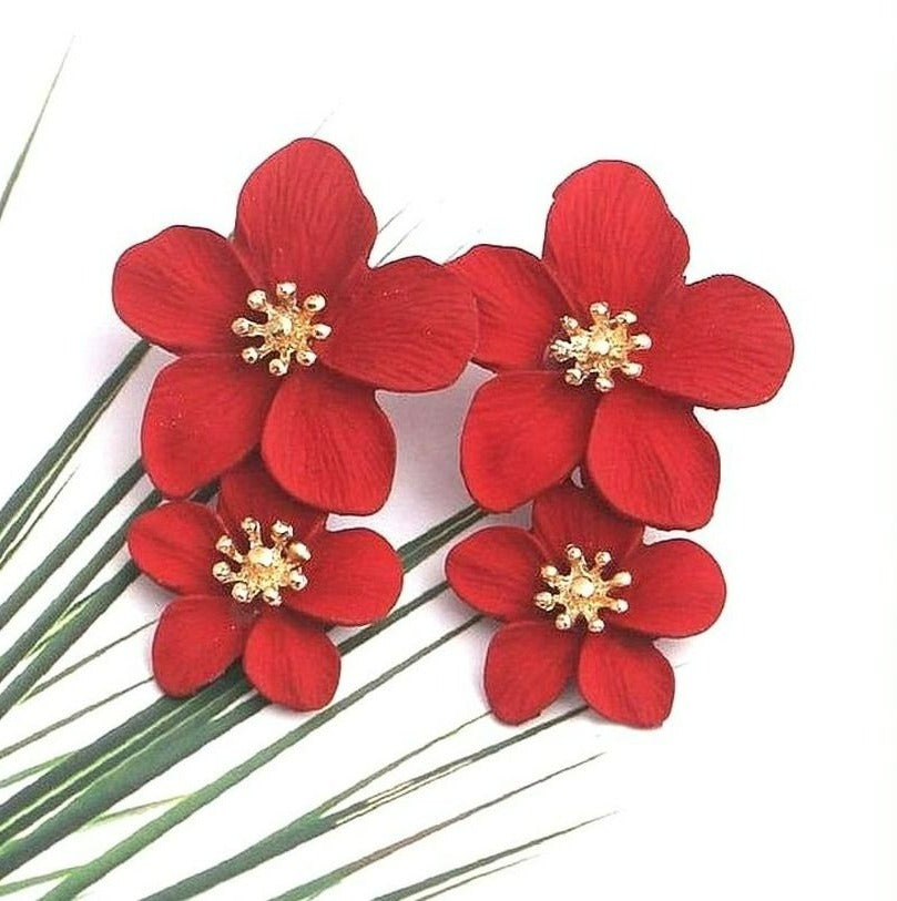 Thalia Blooms Florets Sweet Red Tiered Flower Earrings Gift Packaged
