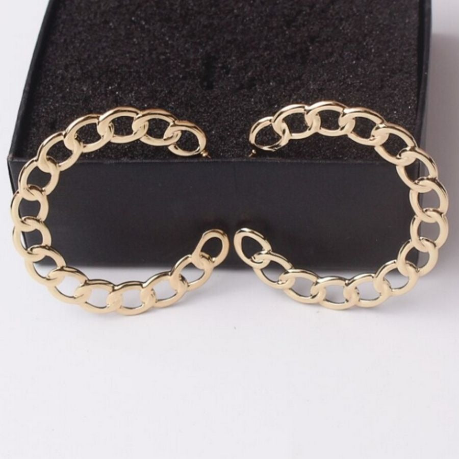 Alyssa Leanna Gold Stationary Link Design Hoop Post Earrings