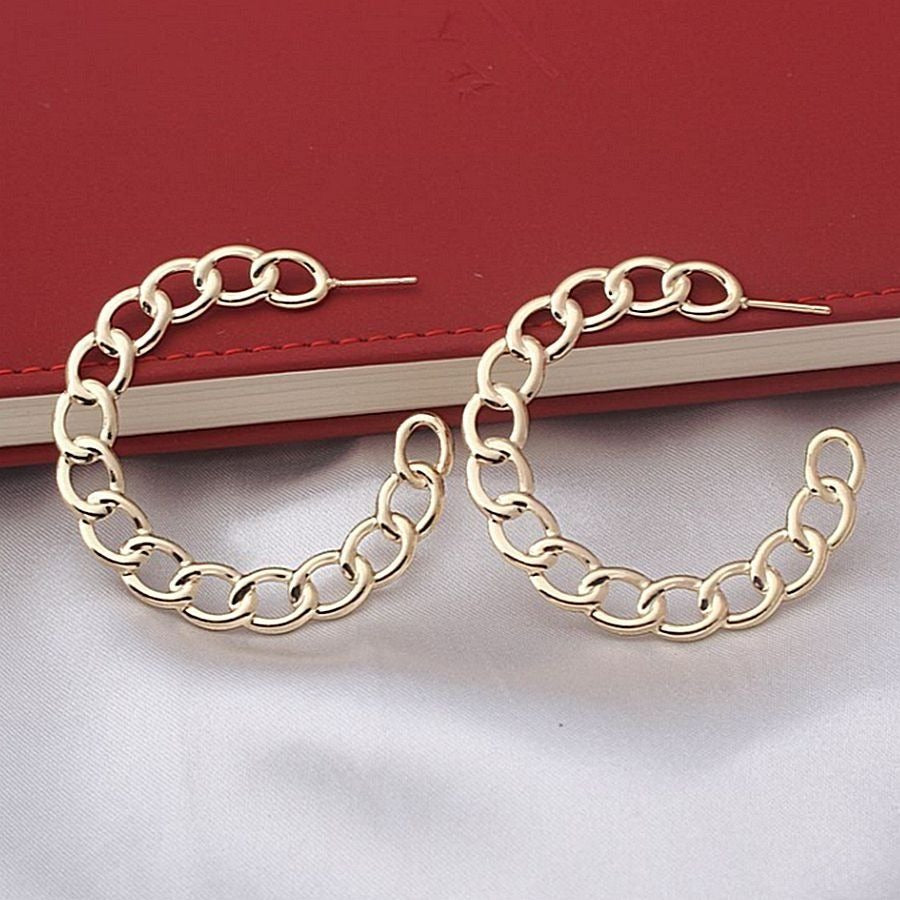 Alyssa Leanna Gold Stationary Link Design Hoop Post Earrings