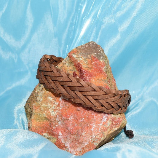 Tye Herringbone Weathered Sliding Tie Brown Leather Bracelet Gift Packaged