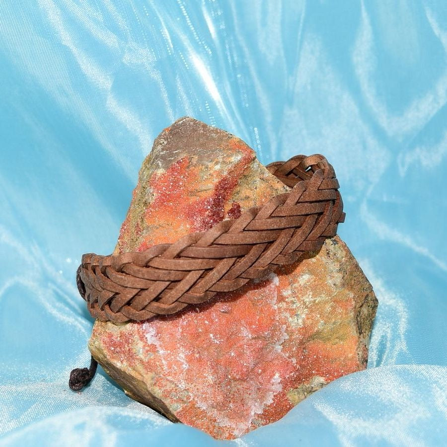 Tye Herringbone Weathered Sliding Tie Brown Leather Bracelet Gift Packaged