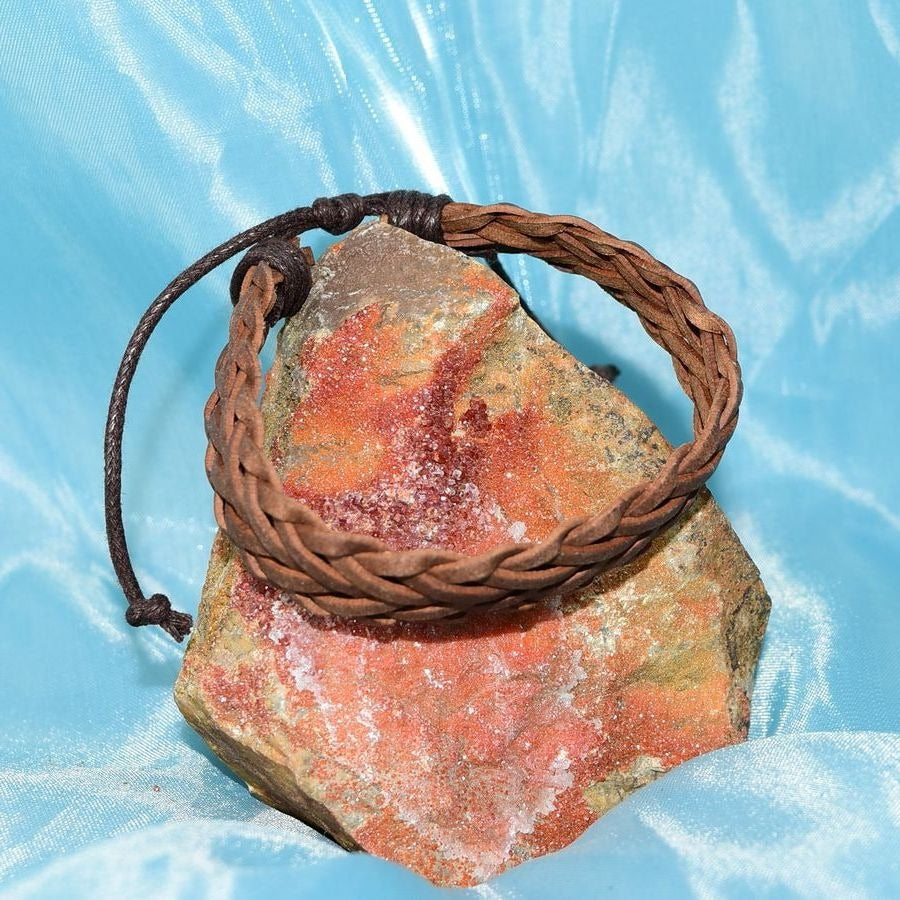 Tye Herringbone Weathered Sliding Tie Brown Leather Bracelet Gift Packaged