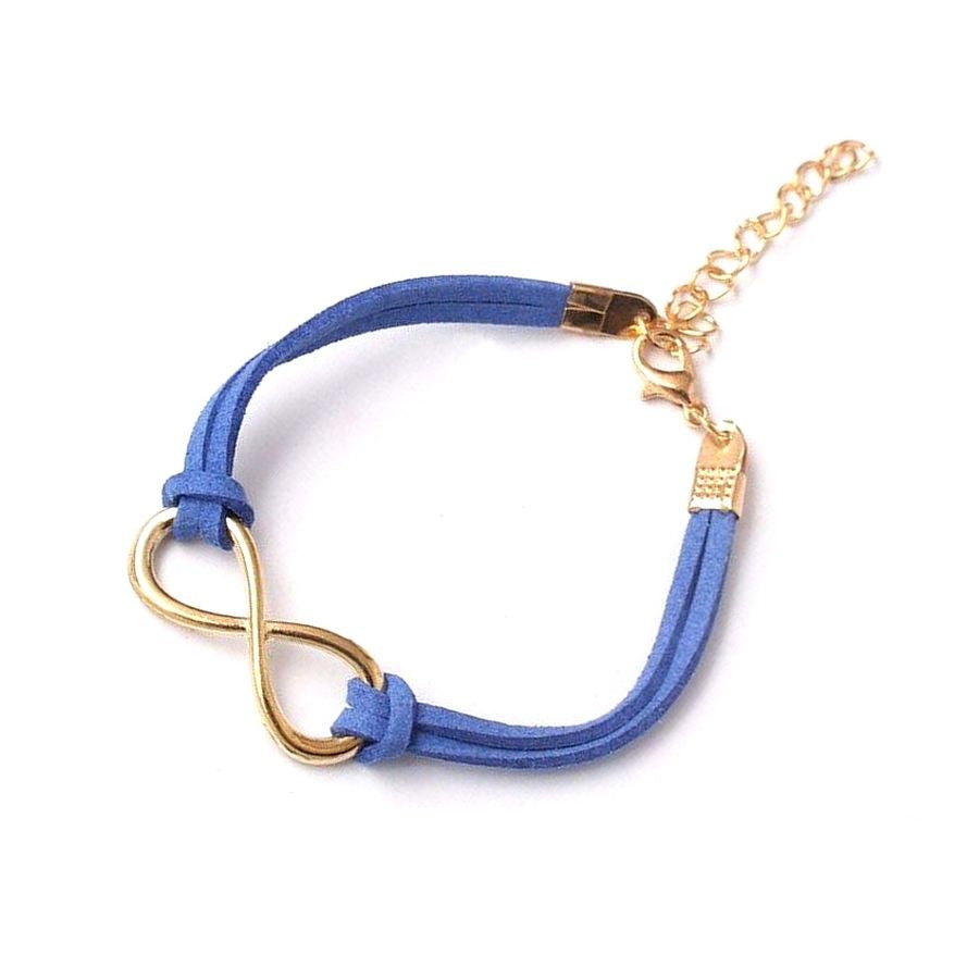 Leyanna Colors Soft Leather Retro Gold Infinity Bracelet Blue Gift Packaged