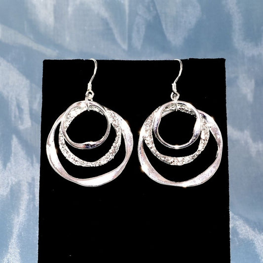 Saviah Lane Abstract Circle Trio Dangle Earrings Silver Gift Packaged