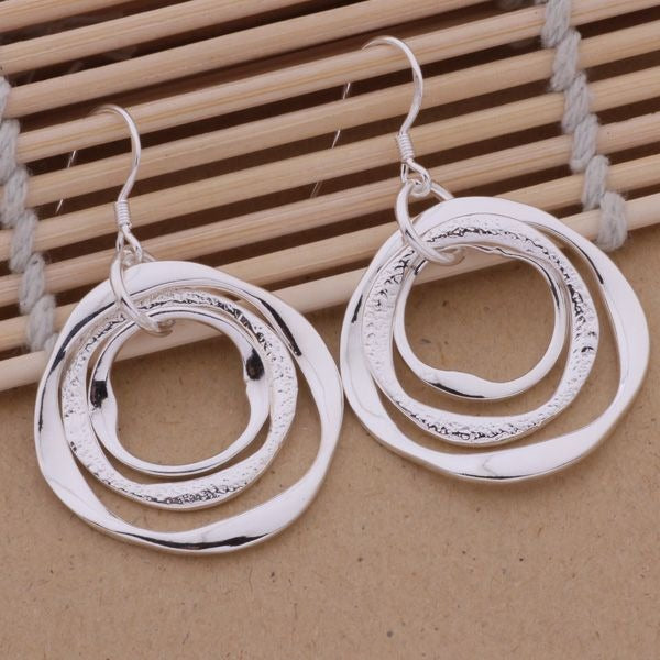 Saviah Lane Abstract Circle Trio Dangle Earrings Silver Gift Packaged