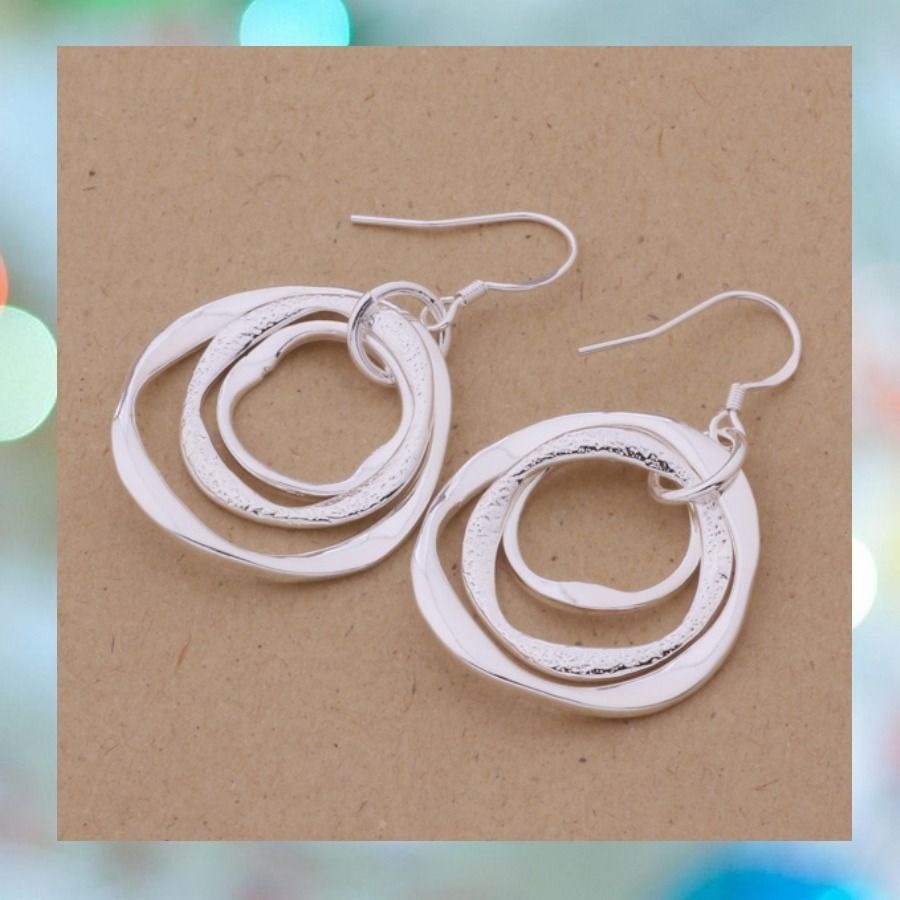 Saviah Lane Abstract Circle Trio Dangle Earrings Silver Gift Packaged