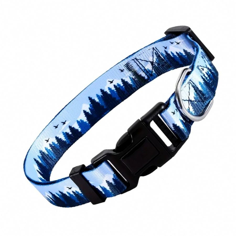 Serene Mountain Quick Release D Ring Dog Collar Large Blue on Blue Gift Packaged