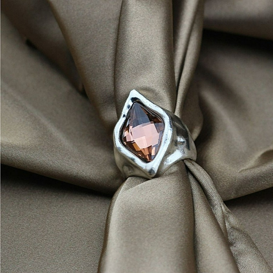 Zuri Cadance Silver Ring with Tourmaline Pink Color Crystal Mens Sz 9 Gift Boxed