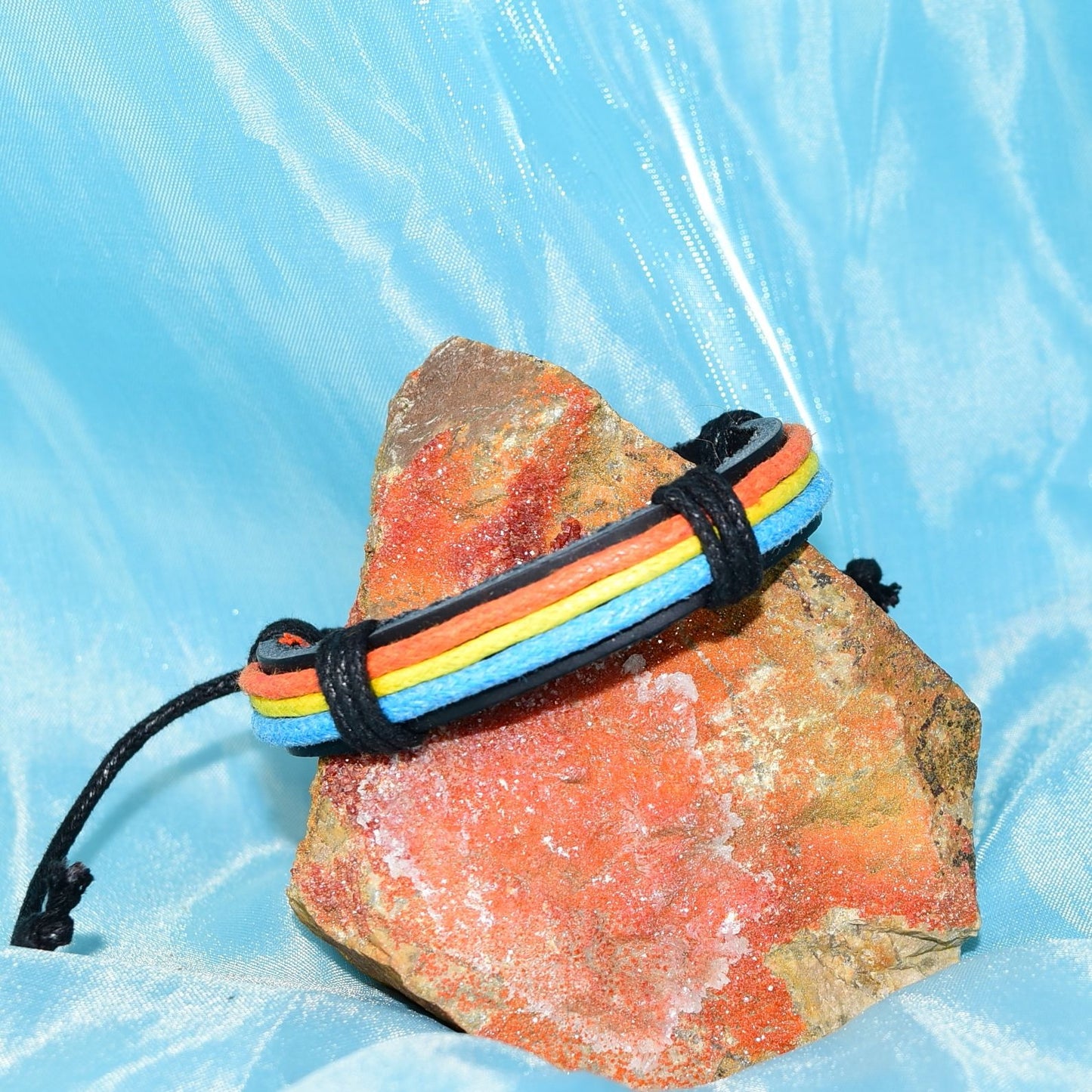 Cameron Mens Layer Hemp Leather Bracelet Black Orange Yellow Blue Gift Packaged