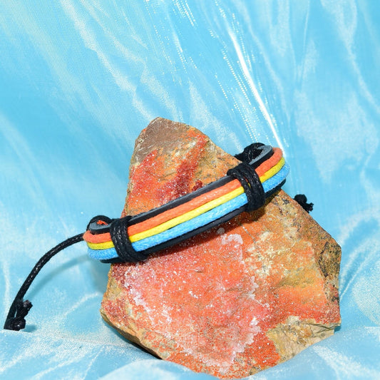 Cameron Mens Layer Hemp Leather Bracelet Black Orange Yellow Blue Gift Packaged