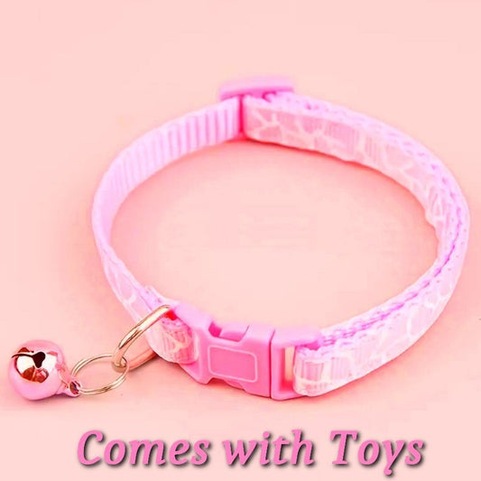 Belen Kutest Pink Giraffe Pattern Cat Collar with Bell and Toys Gift Packaged