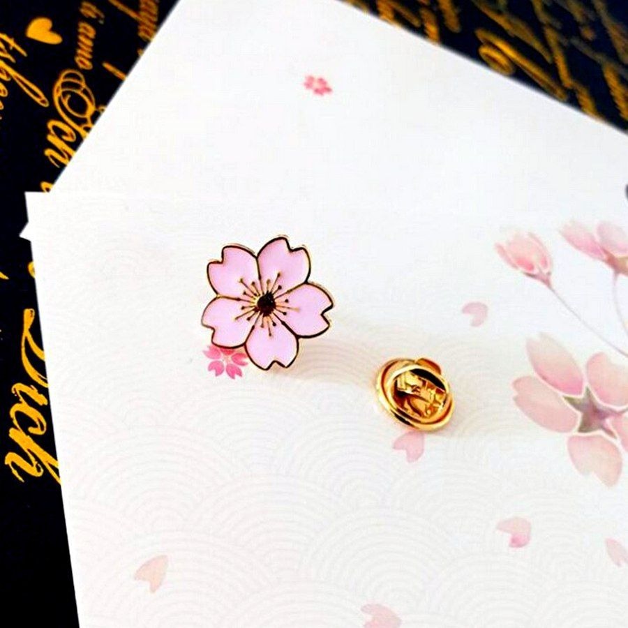 Kallie Juliet Cherry Blossom Flower Mini Brooch Pin Pink and Gold Gift Packaged