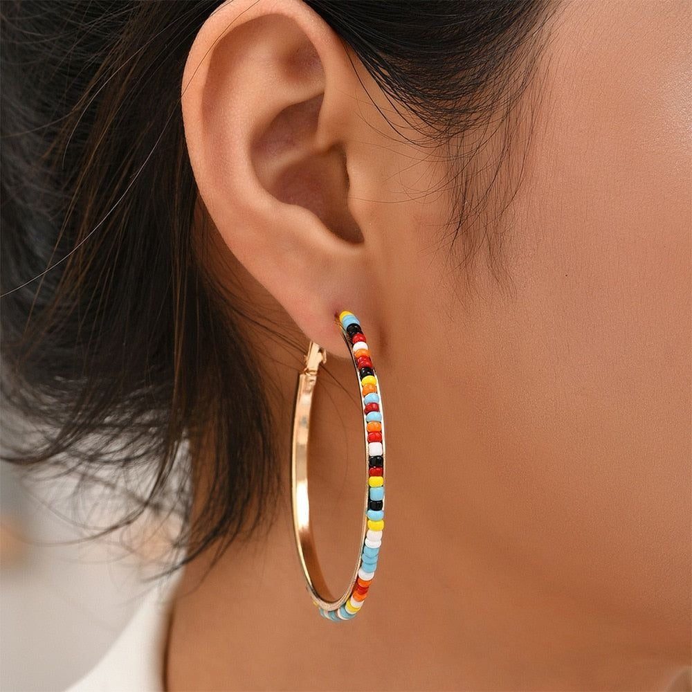 Abby Laure Multicolored Beads on Gold Large Hoop Earrings