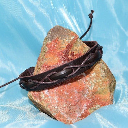 Malik Punch Weave Hemp Leather Bracelet Dark Brown Gift Packaged