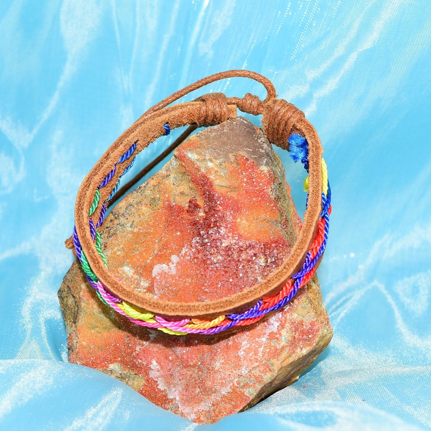 Caz Punch Cross Stitch Leather Bracelet Pink Blue Yellow Brown Gift Ready