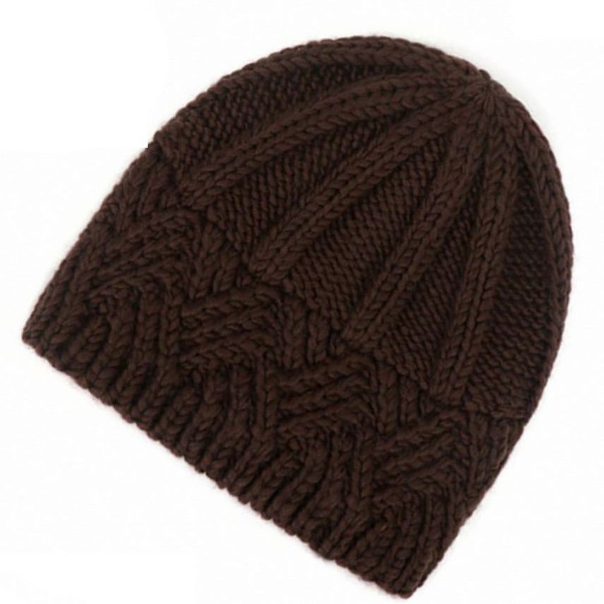 Whitney Brown Crochet Knit Beanie and Mountain Pin Set Gift Packaged