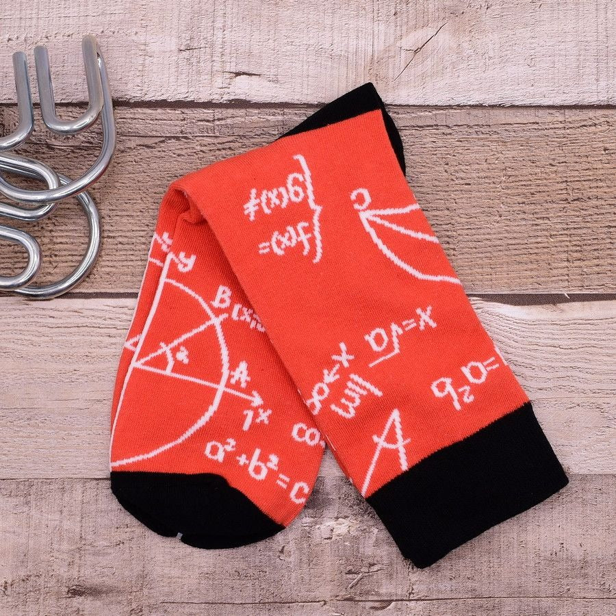 Jimmy Whiz Mens Math Chemistry Science Formula Socks on Orange Gift Packaged