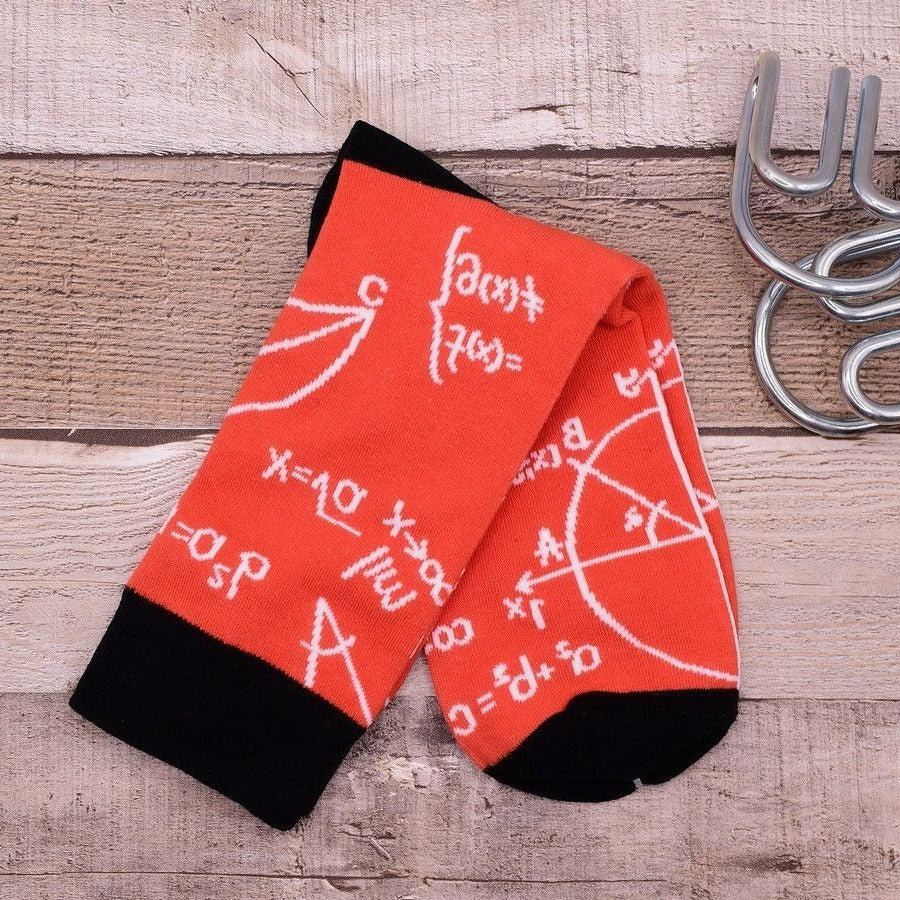 Jimmy Whiz Mens Math Chemistry Science Formula Socks on Orange Gift Packaged