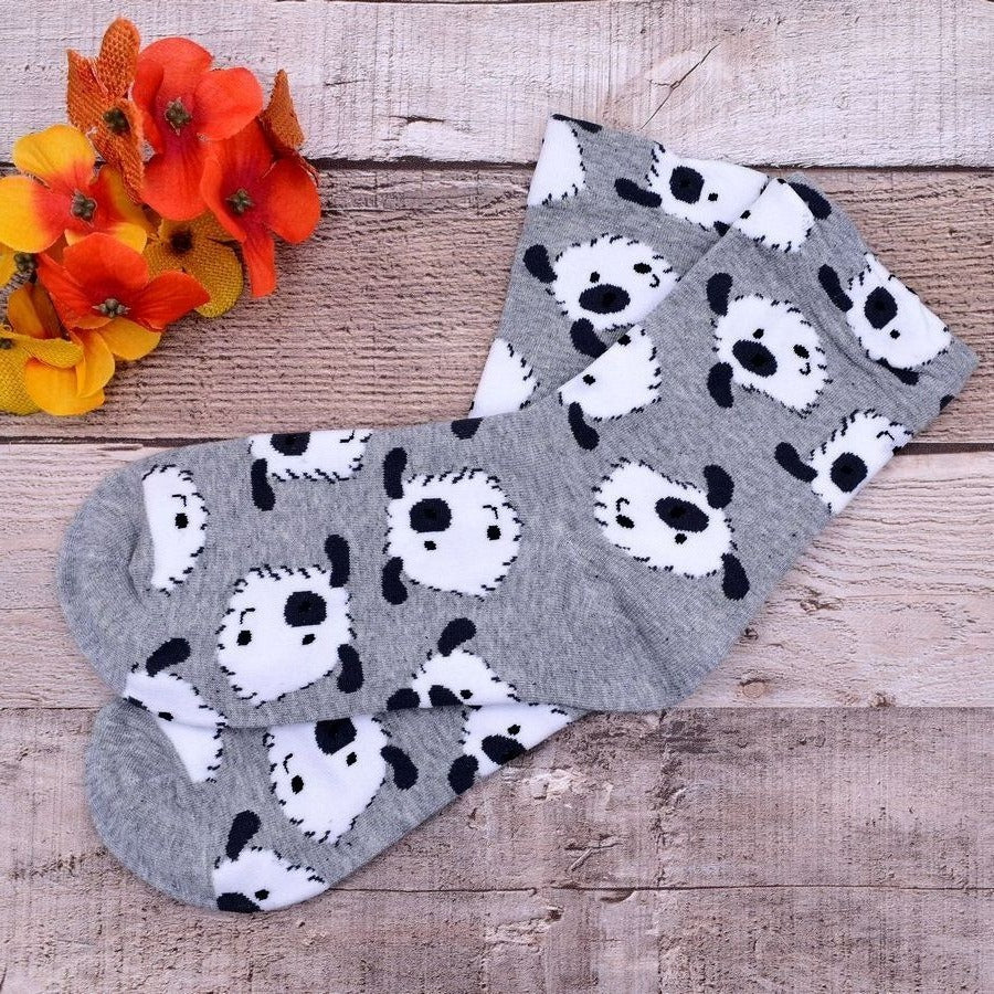 Andi Larose Womens Puppy Dog Pattern Socks White on Gray Gift Packaged