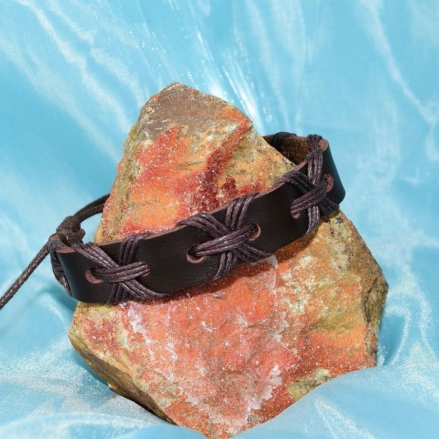 Kelly Crossover Boho Sliding Tie Leather Bracelet Brown Gift Packaged