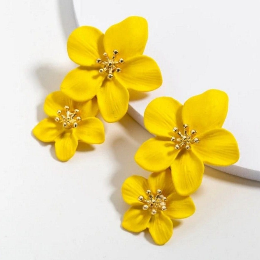 Thalia Blooms Florets Vivid Yellow Tiered Flower Earrings Gift Packaged