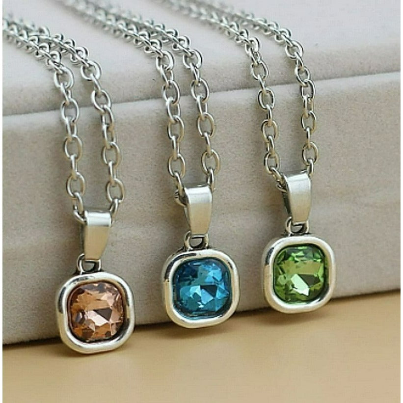 Jemma Tourmaline Pink Color Square Crystal Pendant Necklace