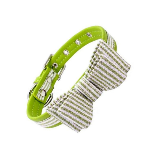 Zachary Saylor Preppy Green Oxford Stripe Bow Tie Dog Collar Medium Gift Package