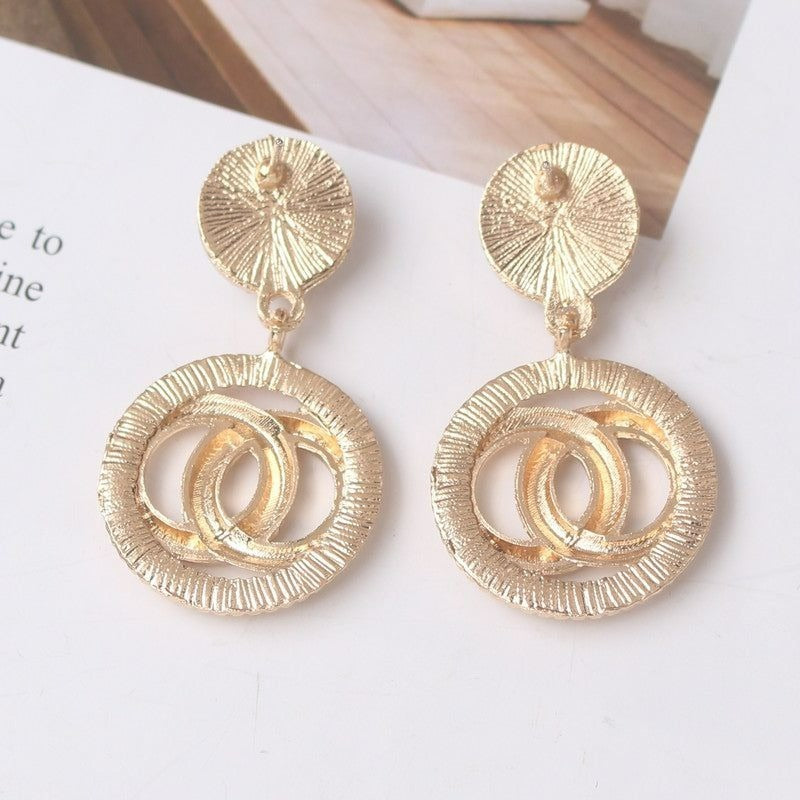 Adell Caspia Pearl Double Round Matt Finish Gold Tone Drop Earrings