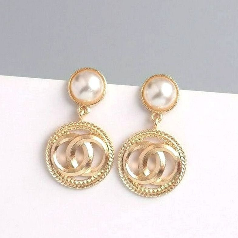 Adell Caspia Pearl Double Round Matt Finish Gold Tone Drop Earrings