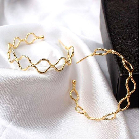 Vanessa Abstract Double Wave Artistic Hoop Earrings in Gold Gift Packaged