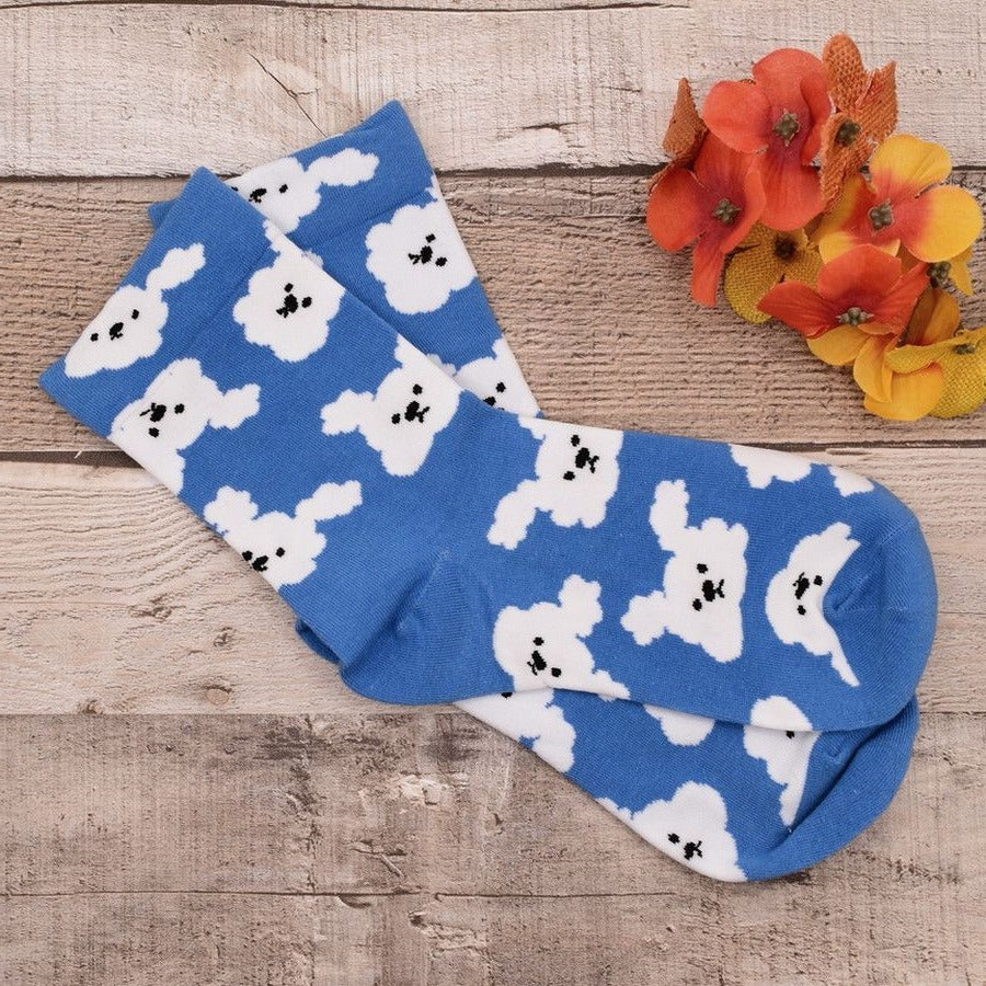 Andi Larose Womens Puppy Dog Pattern Socks White on Blue