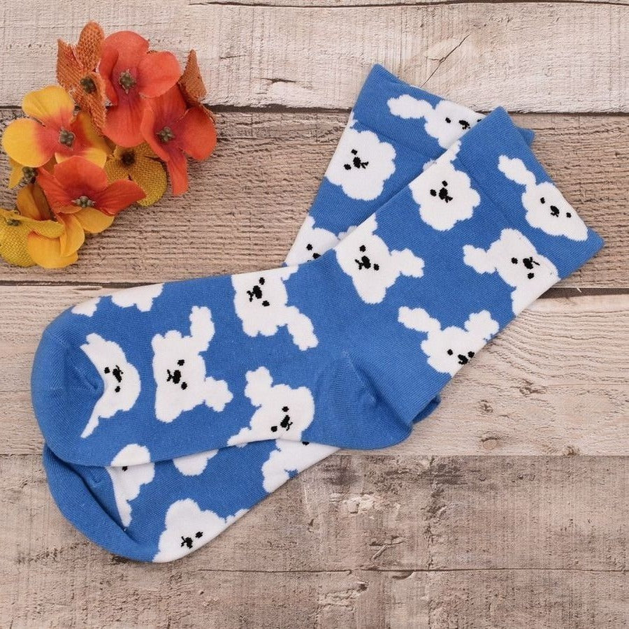 Andi Larose Womens Puppy Dog Pattern Socks White on Blue