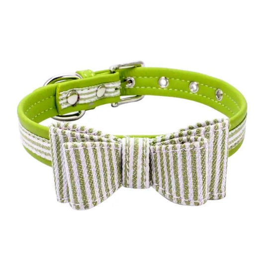 Zach Saylor Green Oxford Stripe Bow Tie Dog Collar Large