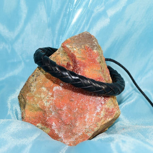 Jonah Lee Mens Leather Rope Herringbone Braided Bracelet Black