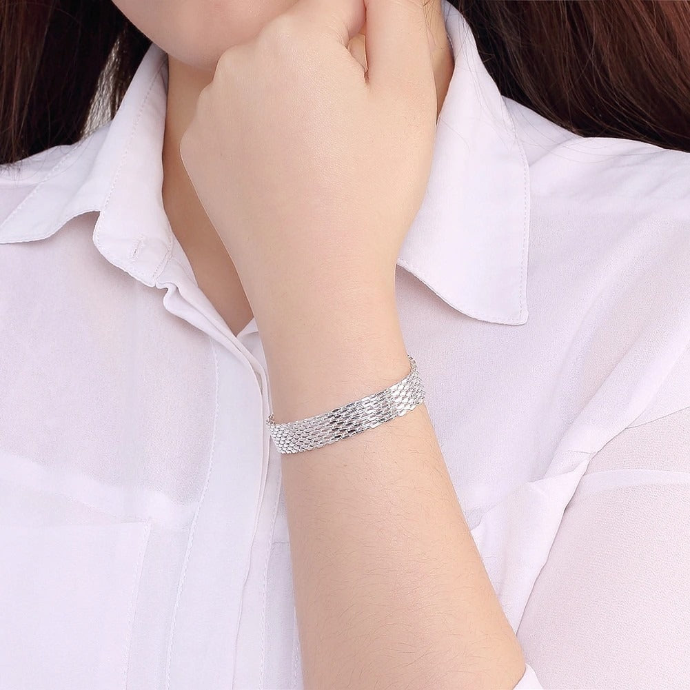 Harlow Leana Sterling Silver Mesh Weaved Chain Bracelet Gift Packaged