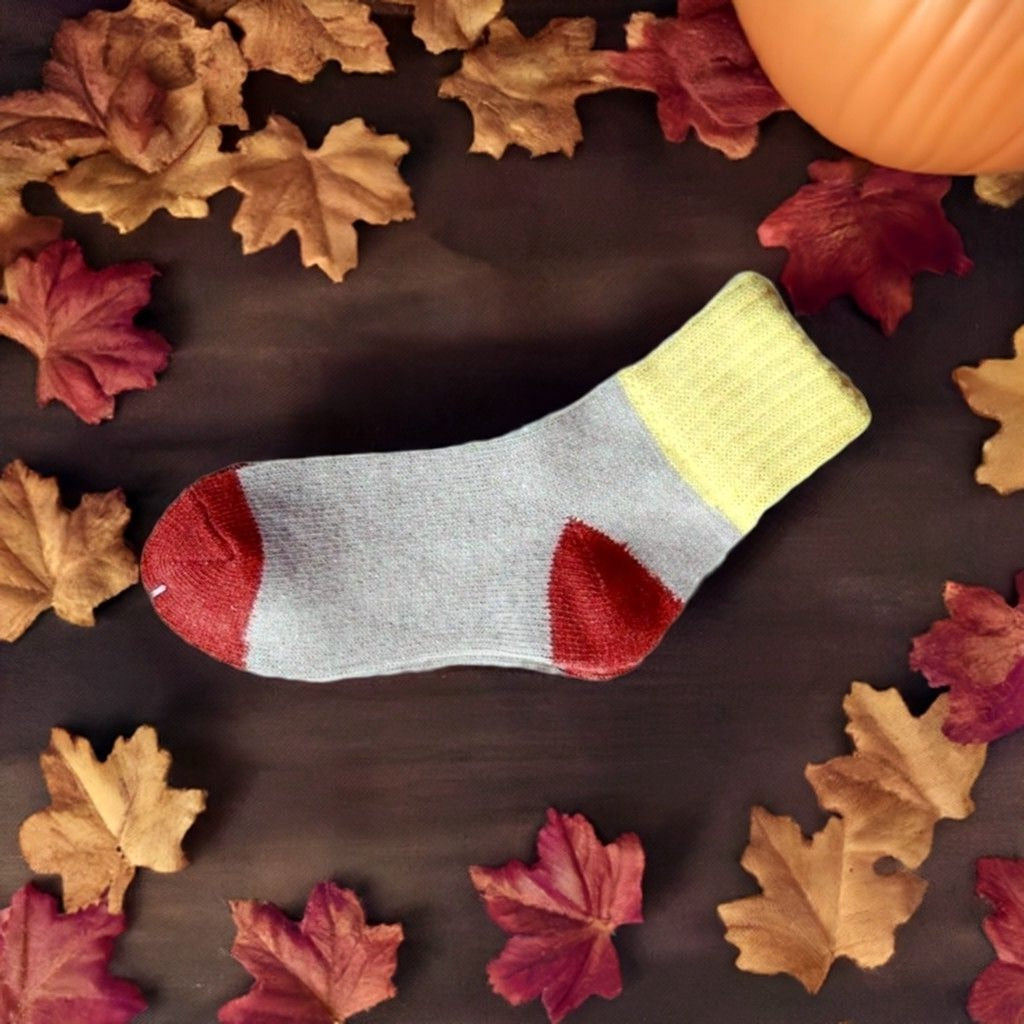 Chelsea Colorblock Womens Crew Socks Gray with Brown and Yellow Gift Packaged