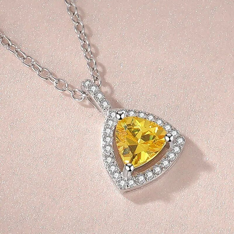 Keira Trillion Cut Citrine Gemstone Sterling Silver Pendant Necklace Gift Boxed