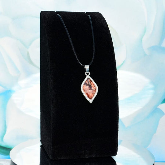 Lexie Tourmaline Pink Rhombus Crystal Charm Pendant Leather Necklace Gift Boxed