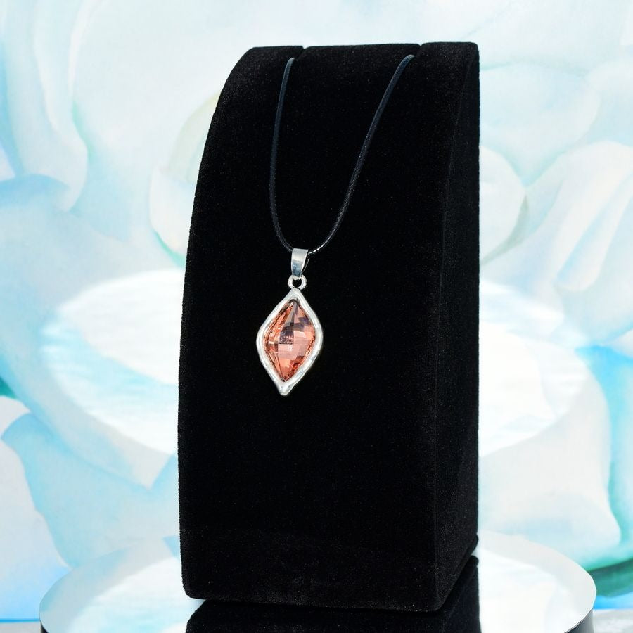 Lexie Tourmaline Pink Rhombus Crystal Charm Pendant Leather Necklace Gift Boxed