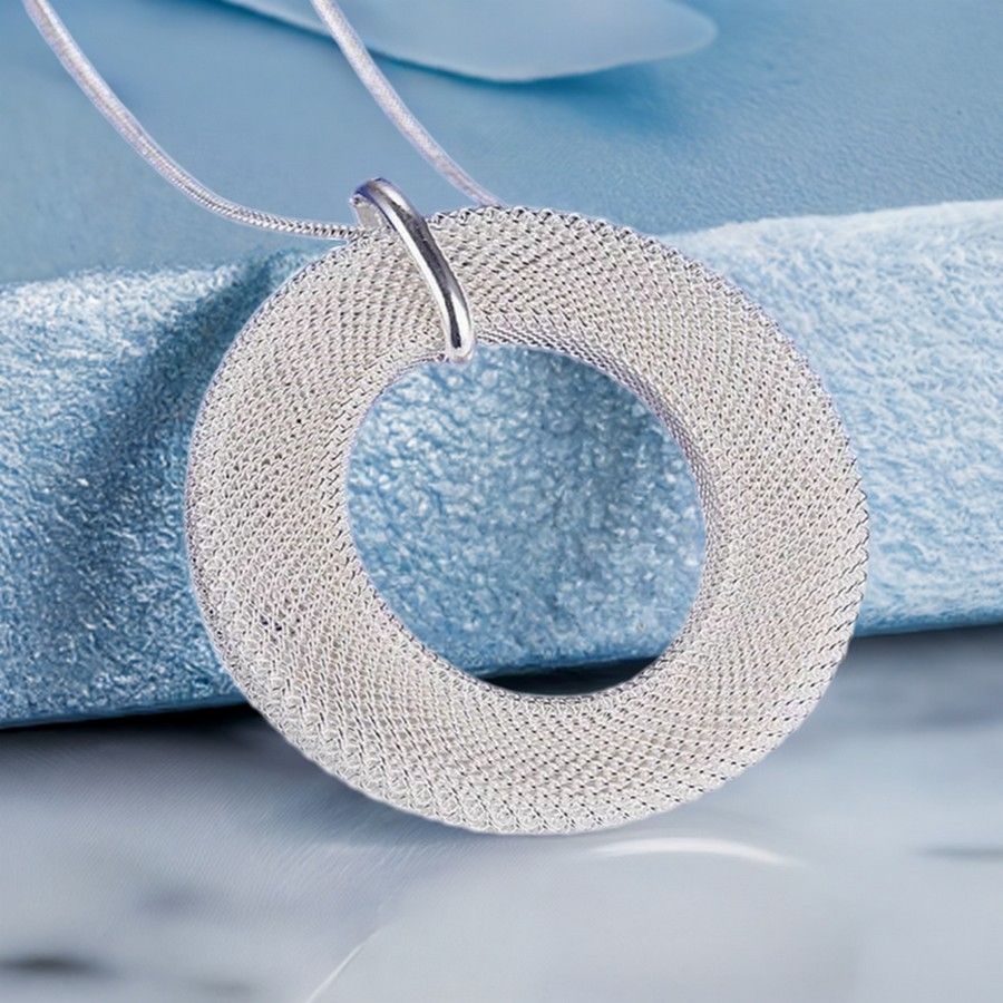 Alessandra Weaved Open Circle Sterling Silver Pendant Necklace Gift Boxed