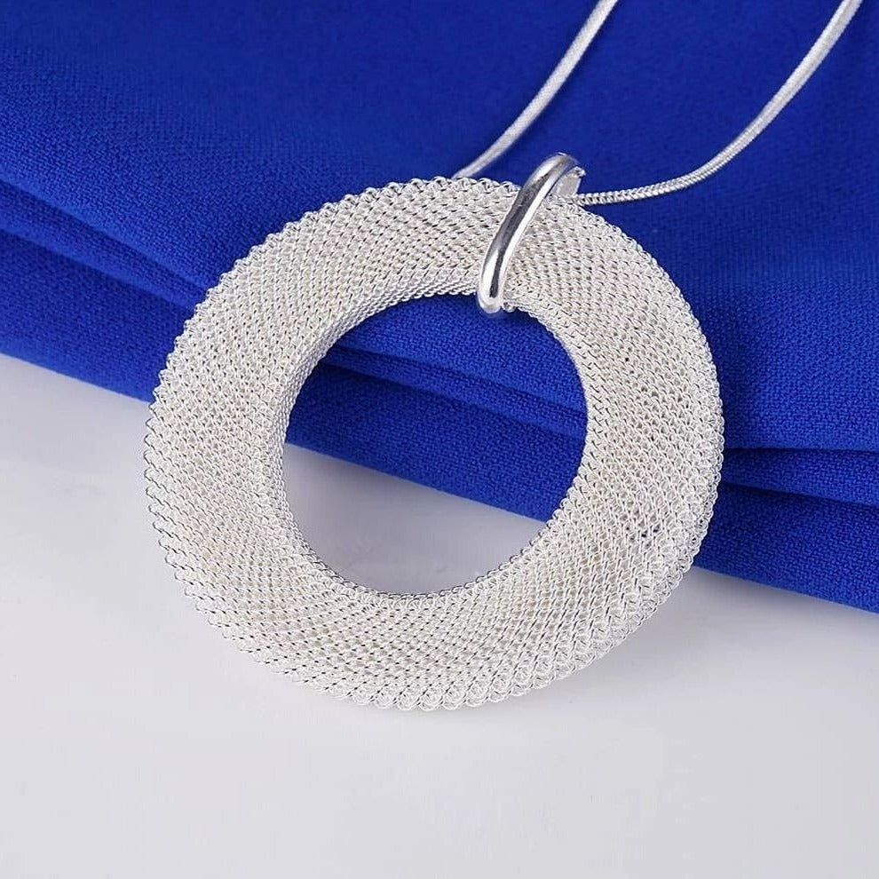 Alessandra Weaved Open Circle Sterling Silver Pendant Necklace Gift Boxed