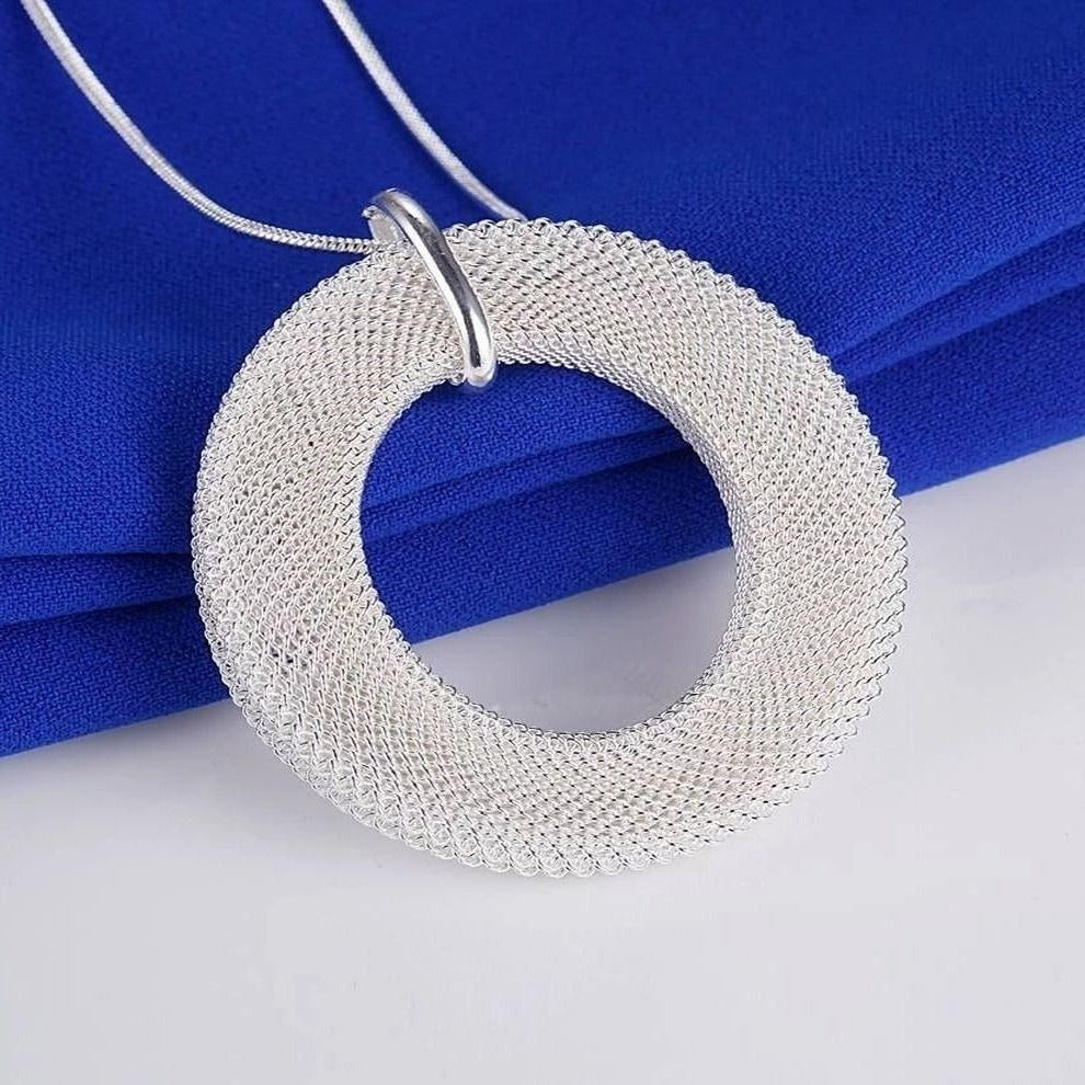 Alessandra Weaved Open Circle Sterling Silver Pendant Necklace Gift Boxed