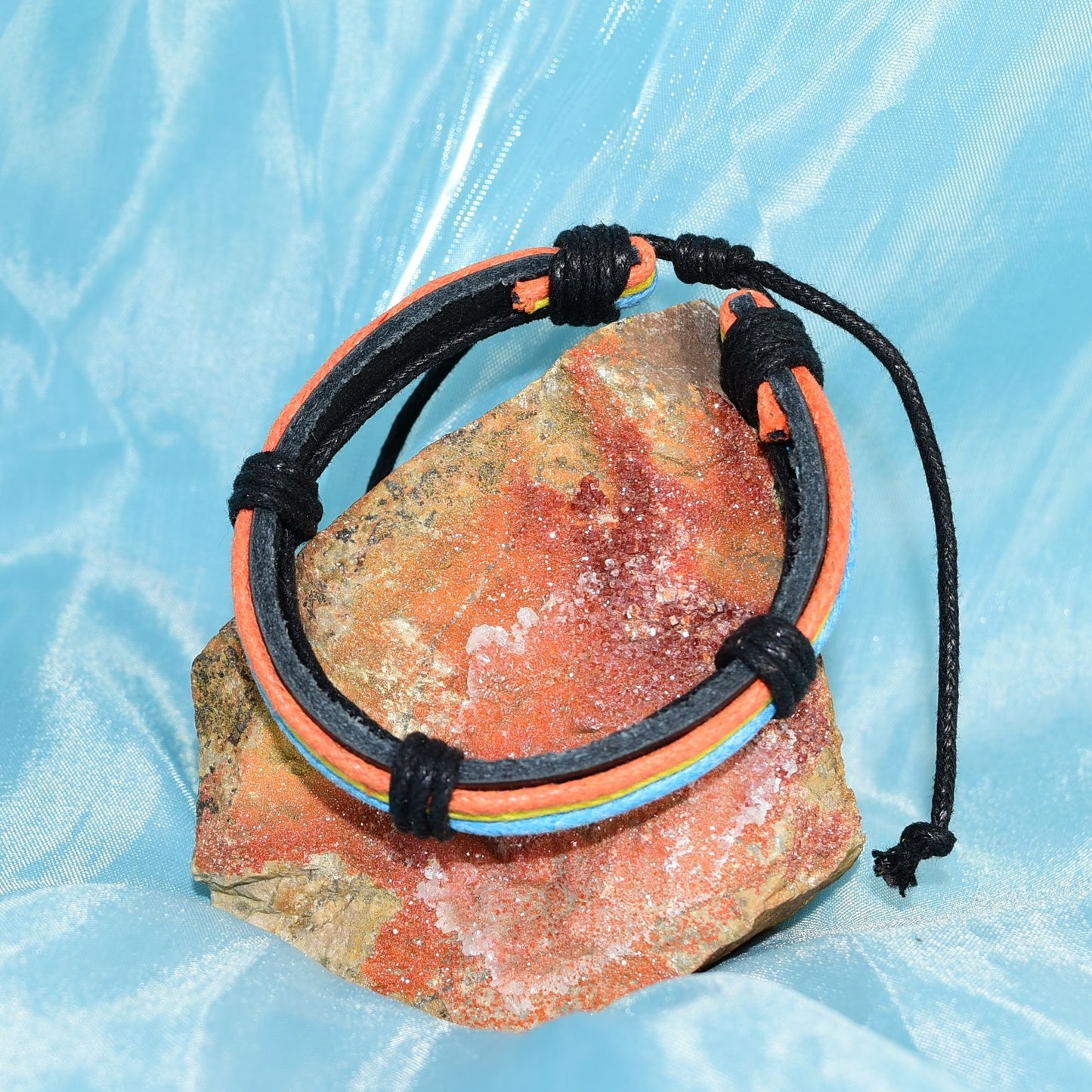 Cameron Layer Hemp Leather Bracelet Black Orange Yellow Blue Unisex Gift Boxed