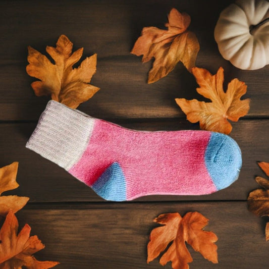 Chelsea Colorblock Womens Crew Socks Pink with Blue and Beige Gift Packaged