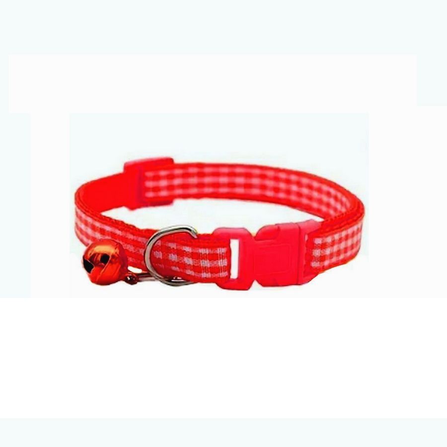 Jamie Jase Red Gingham Plaid Bell Accented Cat Collar with Toys Gift Package